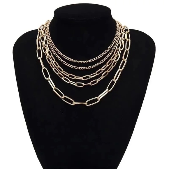 Zara Gold Chains Multi Big Link 1-Chain 5-Layered Necklace NEW - Picture 6 of 16